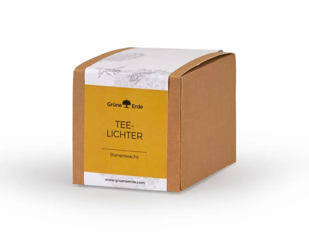 Grüne Erde Geschenke-Guide^18 Teelichter aus Bienenwachs, ohne Duft, 1 Glaseinsatz