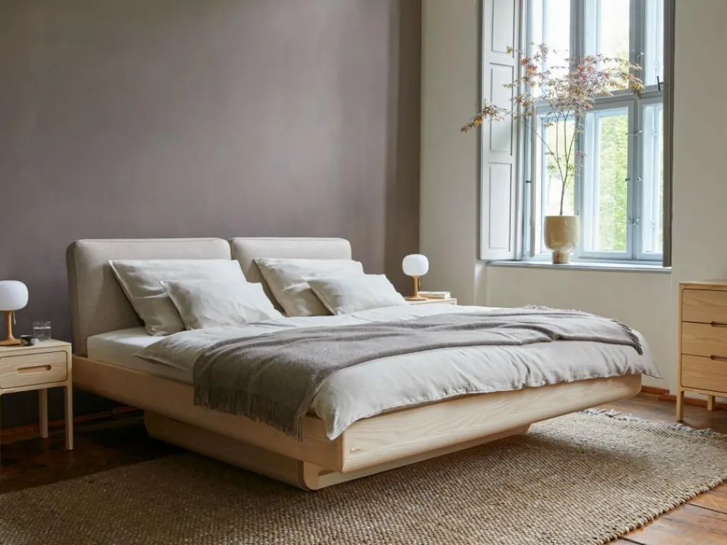 Grüne Erde Betten^Bett Almara, 180 x 200 cm, mit Überzug Wollstoff Tano Natur (79),