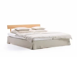 Grüne Erde Betten^Bett Jukai Pur, mit Betthaupt und Bettrahmenhousse, inkl. integriertem Lattenrost, 160 x 200 cm, Baumwollstoff Ondula Greige (139),