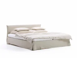 Grüne Erde Betten^Bett Jukai Pur, mit Stoffhoussen, inkl. integriertem Lattenrost, 180 x 200 cm, Baumwollstoff Ondula Greige (139),