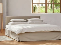 Grüne Erde Betten^Bett Jukai Pur, ohne Betthaupt mit Bettrahmenhousse, inkl. integriertem Lattenrost, 180 x 200 cm, Baumwollstoff Ondula Greige (139),