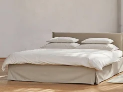 Grüne Erde Betten^Bett Jukai Pur, ohne Betthaupt mit Bettrahmenhousse, inkl. integriertem Lattenrost, 180 x 200 cm, Baumwollstoff Ondula Greige (139),