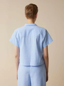 Grüne Erde Blusen|Nachtwäsche^Bluse aus Bio-Baumwolle, 97 himmelblau seersucker, L, GOTS