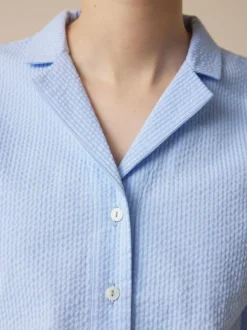 Grüne Erde Blusen|Nachtwäsche^Bluse aus Bio-Baumwolle, 97 himmelblau seersucker, L, GOTS