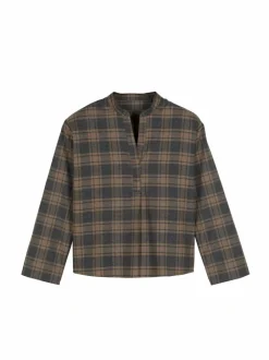 Grüne Erde Blusen^Bluse aus Bio-Baumwolle, 60 karo anthrazit/nougat, 38, GOTS