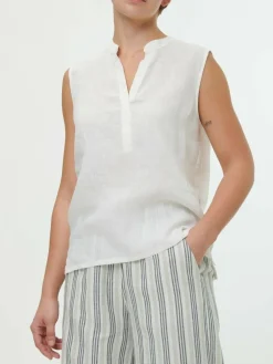 Grüne Erde Blusen^Bluse aus Bio-Leinen, 11 weiß, 38, GOTS