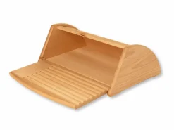 Grüne Erde Küchenaccessoires^Brotkasten mit integriertem Brotschneidebrett, 40 x 30 x 16,5 cm, Buche geölt