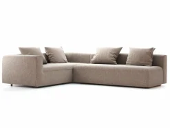 Grüne Erde Schlafsofas^Ecksofa Sereno mit Schlaffunktion inkl. 4 Kissen (70x55 cm), B 300 x T 235 cm, Bodennah, Eckteil links, mit Bezug Wollstoff Tano Natur (79), Buche