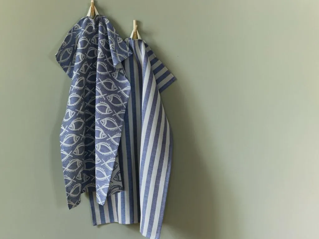 Grüne Erde Küchentextilien|Küchentextilien^2er-Set Geschirrtücher Joris, atlantik, 45 x 70 cm, 50 % Baumwolle/50 % Leinen, GOTS