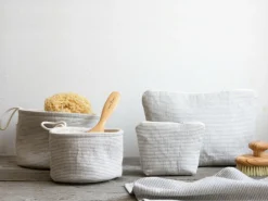 Grüne Erde Badezimmer-Accessoires|Badezimmer-Accessoires^Großer Badezimmerkorb, graphit gestreift, 14 x 17 cm, 100 % Baumwolle, GOTS