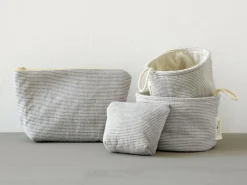 Grüne Erde Badezimmer-Accessoires|Badezimmer-Accessoires^Großer Badezimmerkorb, graphit gestreift, 14 x 17 cm, 100 % Baumwolle, GOTS