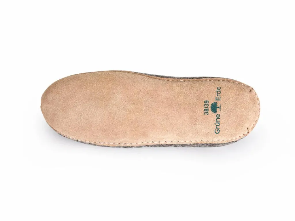 Grüne Erde Hausschuhe^Hausschuh Amale, , Größe 38/39, 100 % Schurwolle (Schaf) mit pflanzlich gegerbter Ledersohle