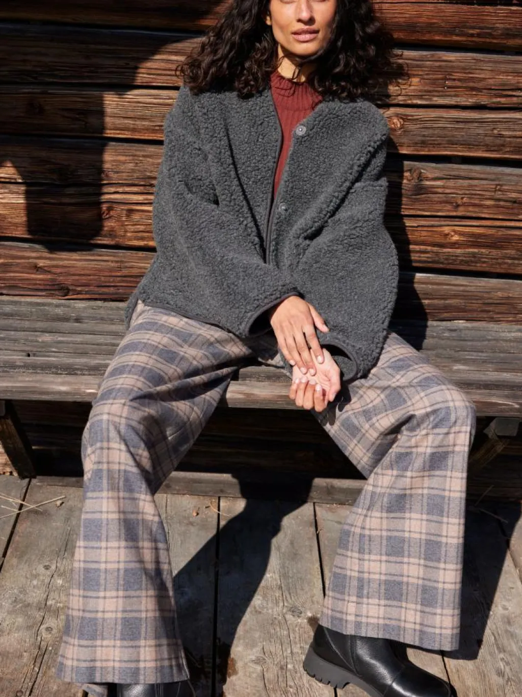 Grüne Erde Hosen, Jeans & Röcke^Hose aus Bio-Baumwolle, 60 karo anthrazit/nougat, 38, GOTS