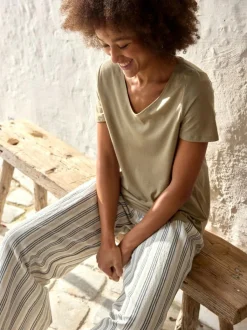 Grüne Erde Hosen, Jeans & Röcke^Hose aus Bio-Leinen und Baumwolle, 60 multistreif grün, 38, GOTS