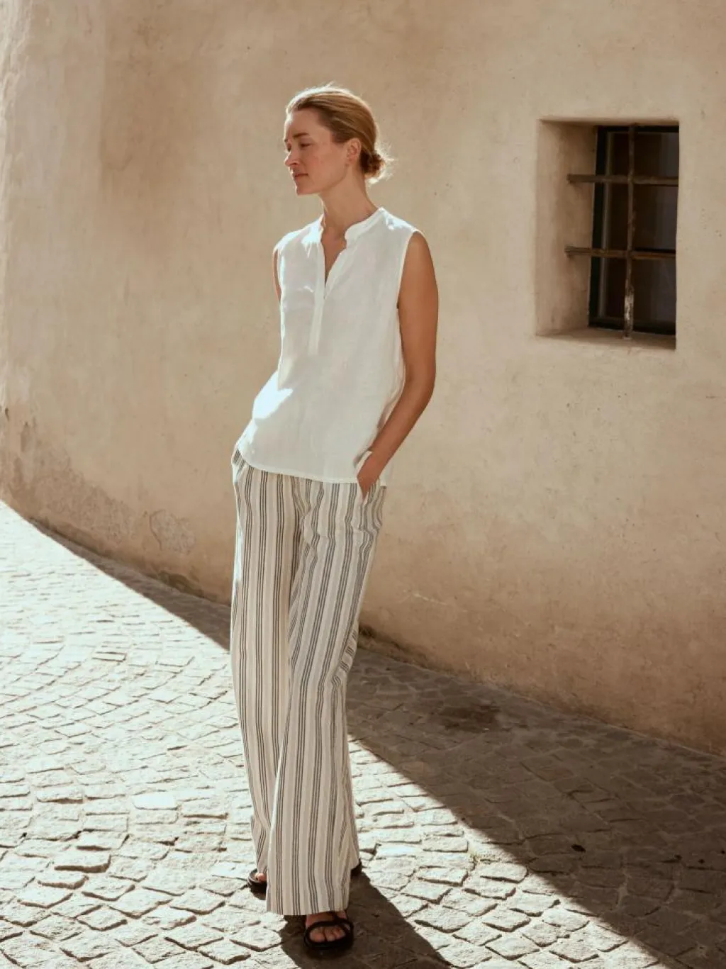 Grüne Erde Hosen, Jeans & Röcke^Hose aus Bio-Leinen und Baumwolle, 60 multistreif grün, 38, GOTS