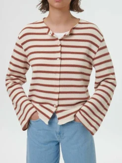 Grüne Erde Strickjacken|Jacken & Mäntel^Jacke aus Bio-Baumwolle, 56 offwhite/kastanie jacquard ringel, 42