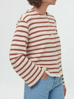 Grüne Erde Strickjacken|Jacken & Mäntel^Jacke aus Bio-Baumwolle, 56 offwhite/kastanie jacquard ringel, 42