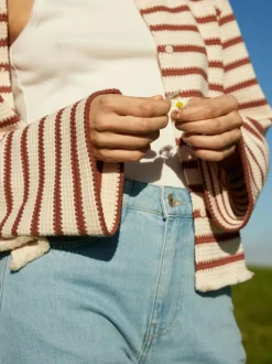 Grüne Erde Strickjacken|Jacken & Mäntel^Jacke aus Bio-Baumwolle, 56 offwhite/kastanie jacquard ringel, 42