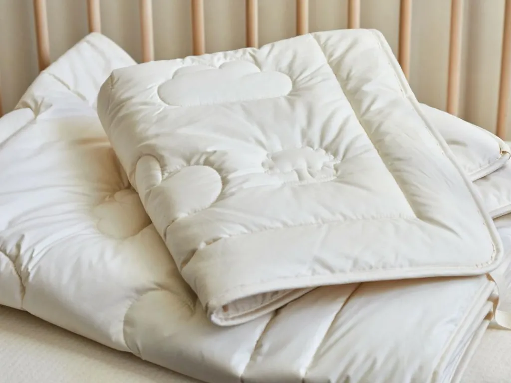 Kinder Grüne Erde Babyschlaf|Kinderschlaf^Kinder Ganzjahresdecke Schafschurwolle mit Wolkensteppung, 100 x 140 cm, 200 g/m2 GOTS, NATURTEXTIL BEST