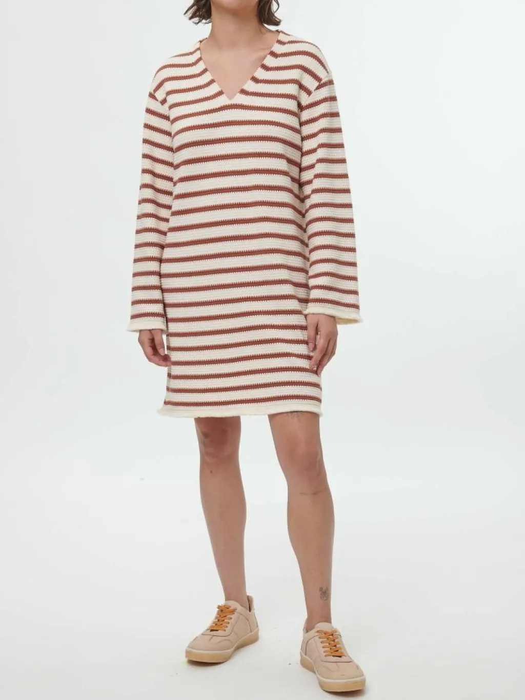 Grüne Erde Kleider & Overalls^Kleid aus Bio-Baumwolle, 56 offwhite/kastanie jacquard ringel, 36, GOTS