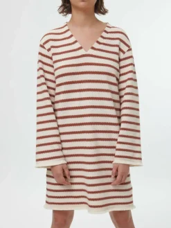 Grüne Erde Kleider & Overalls^Kleid aus Bio-Baumwolle, 56 offwhite/kastanie jacquard ringel, 36, GOTS