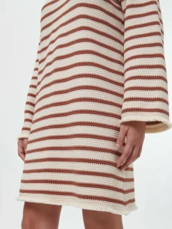 Grüne Erde Kleider & Overalls^Kleid aus Bio-Baumwolle, 56 offwhite/kastanie jacquard ringel, 36, GOTS