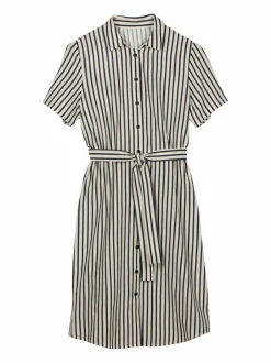 Grüne Erde Kleider & Overalls^Kleid aus Bio-Baumwolle und Leinen, 80 navy/offwhite streif, 38, GOTS