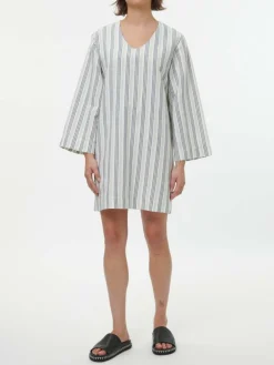 Grüne Erde Kleider & Overalls|Blusen^Kleid aus Bio-Leinen und Baumwolle, 60 multistreif grün, 38