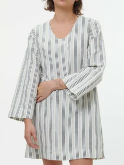 Grüne Erde Kleider & Overalls|Blusen^Kleid aus Bio-Leinen und Baumwolle, 60 multistreif grün, 38