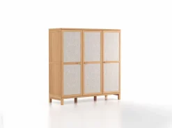 Grüne Erde Kleiderschränke^Kleiderschrank Kurami mit Drehtüren 3-türig, Wollstoff Tano Natur (79),