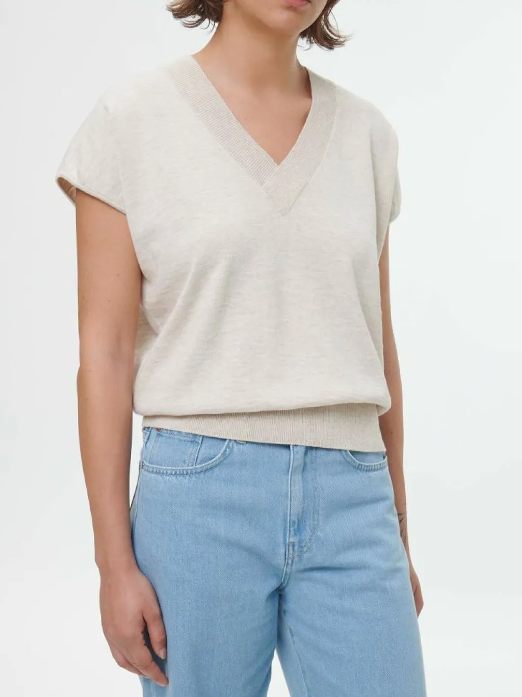 Grüne Erde Pullover^Kurzarmpullover aus Bio-Baumwolle, 14 natur melange, S, GOTS