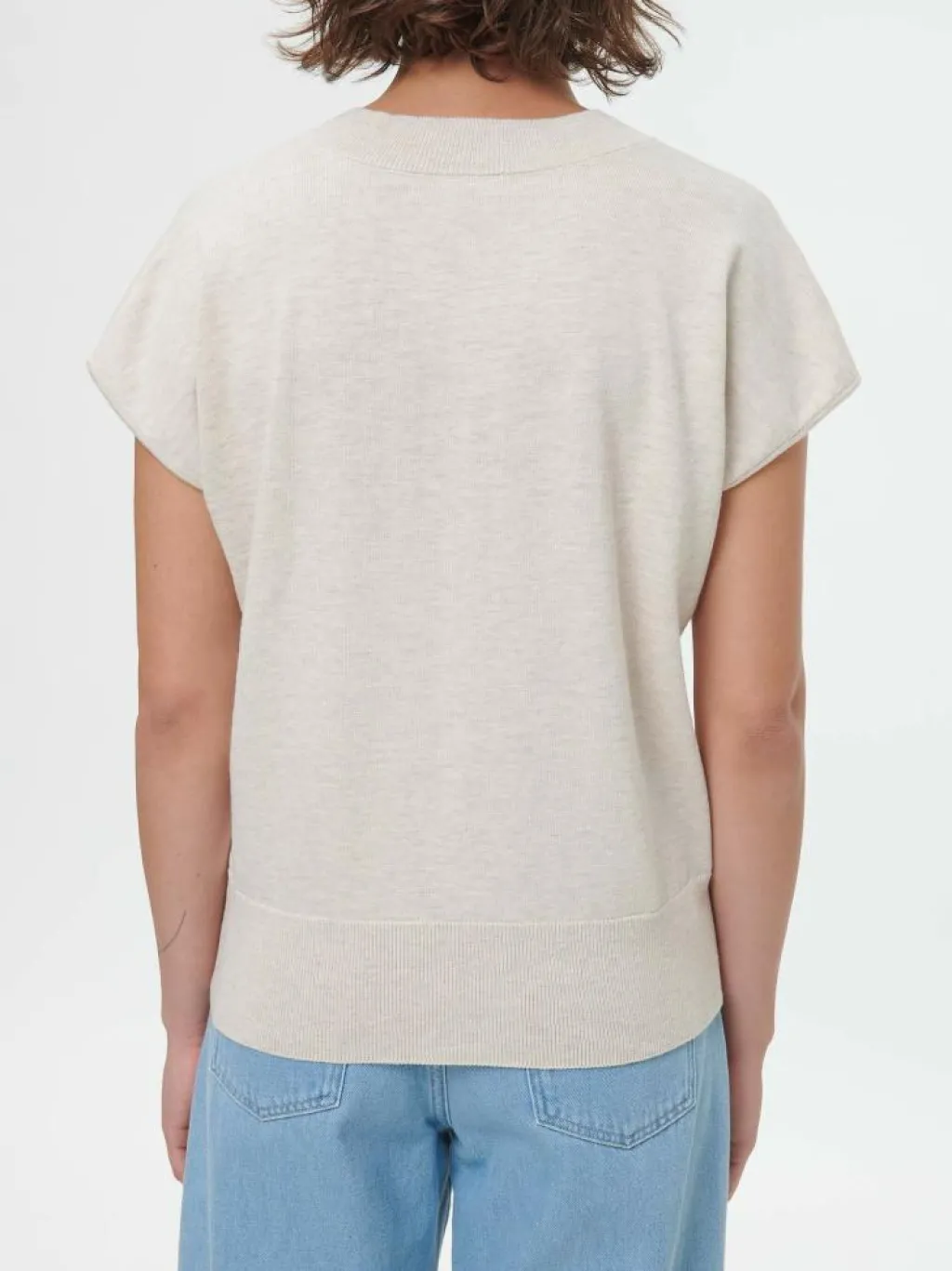 Grüne Erde Pullover^Kurzarmpullover aus Bio-Baumwolle, 14 natur melange, S, GOTS