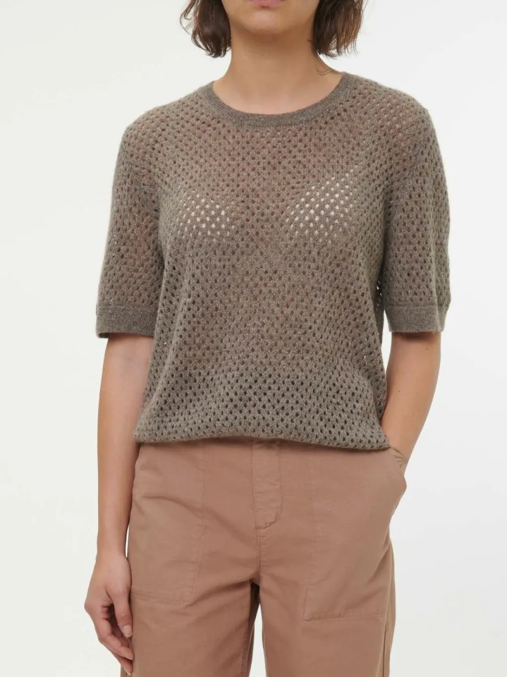 Grüne Erde Pullover^Kurzarmpullover aus Yakwolle, , XS