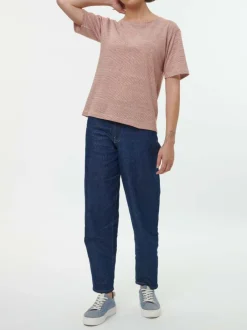 Grüne Erde Shirts^Kurzarmshirt aus Bio Leinen/Baumwolle, 76 weiss/kastanie ringel, 36, GOTS