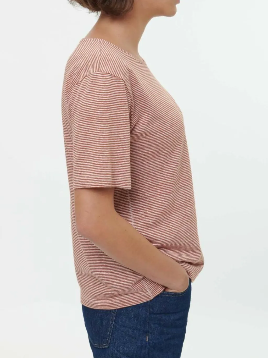 Grüne Erde Shirts^Kurzarmshirt aus Bio Leinen/Baumwolle, 76 weiss/kastanie ringel, 36, GOTS