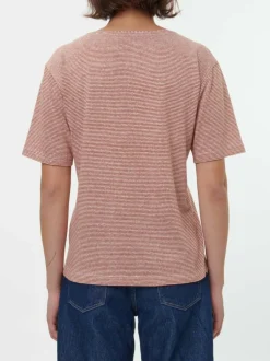 Grüne Erde Shirts^Kurzarmshirt aus Bio Leinen/Baumwolle, 76 weiss/kastanie ringel, 36, GOTS