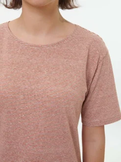 Grüne Erde Shirts^Kurzarmshirt aus Bio Leinen/Baumwolle, 76 weiss/kastanie ringel, 36, GOTS