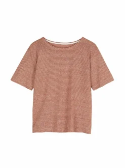 Grüne Erde Shirts^Kurzarmshirt aus Bio Leinen/Baumwolle, 76 weiss/kastanie ringel, 36, GOTS