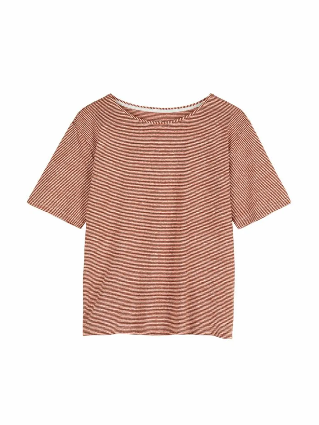 Grüne Erde Shirts^Kurzarmshirt aus Bio Leinen/Baumwolle, 76 weiss/kastanie ringel, 36, GOTS