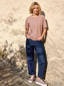 Grüne Erde Shirts^Kurzarmshirt aus Bio Leinen/Baumwolle, 76 weiss/kastanie ringel, 36, GOTS