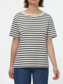 Grüne Erde Shirts^Kurzarmshirt aus Bio-Baumwolle, 55 navy/offwhite ringel, 38, GOTS