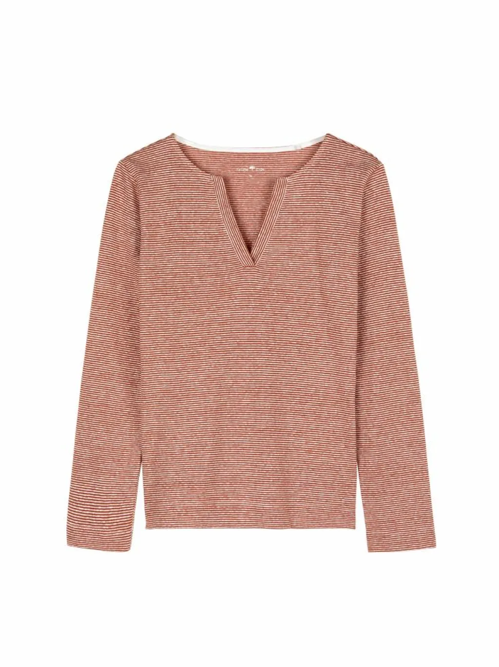 Grüne Erde Shirts^Langarmshirt aus Bio Leinen/Baumwolle, 76 weiss/kastanie ringel, 38, GOTS