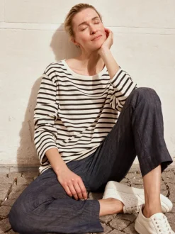 Grüne Erde Essentials|Shirts^Langarmshirt aus Bio-Baumwolle, 55 navy/offwhite ringel, 38, GOTS