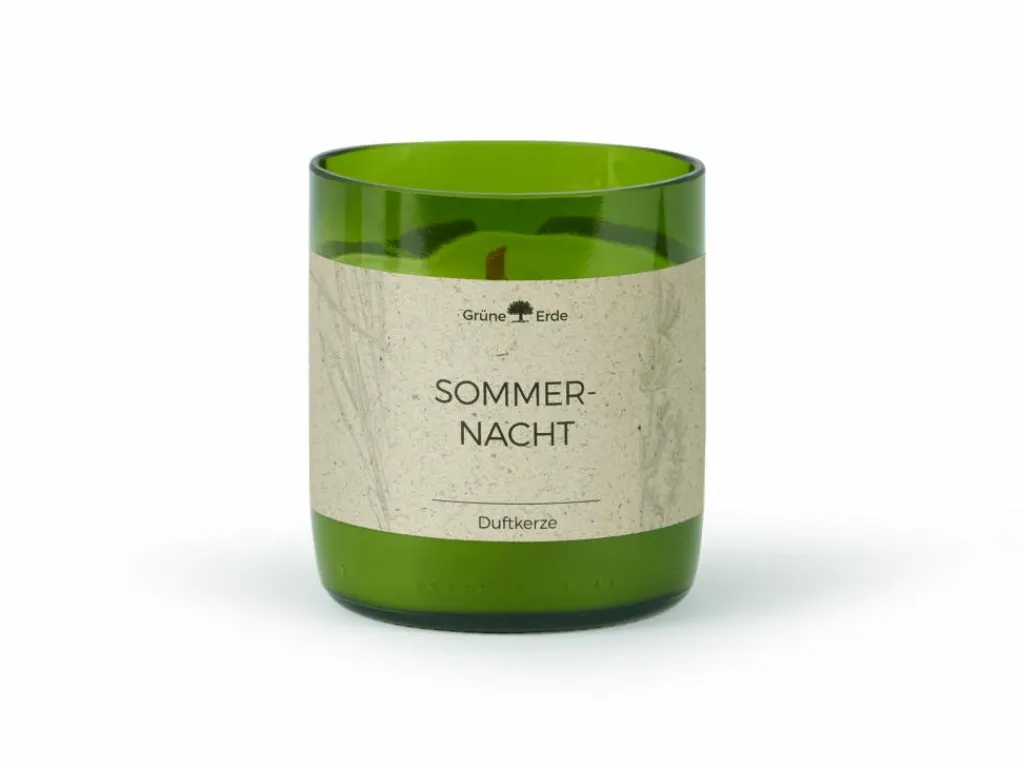 Grüne Erde Kerzen Und Duftkerzen^Natürliche Rapswachskerze SOMMERNACHT im rezyklierten Glas, Holzdocht, 325 ml, H 9,5 cm, ø 8,5 cm