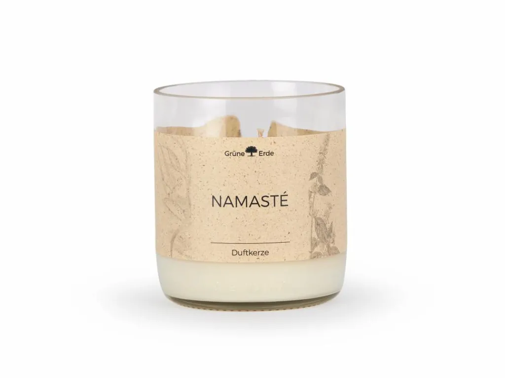 Grüne Erde Geschenke-Guide|Kerzen Und Duftkerzen^Natürliche Rapswachskerze NAMASTÉ im rezyklierten Glas, Baumwolldocht, 325 ml, H 9,5 cm, ø 8,5 cm