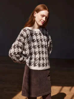 Grüne Erde Essentials|Pullover^Pullover aus Alpakawolle, 09 hahnentritt chocolate, S