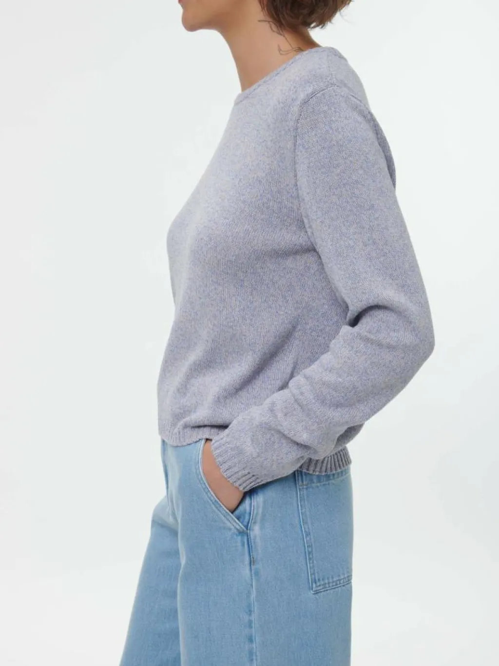 Grüne Erde Pullover^Pullover aus Bio-Baumwolle und Leinen, 84 blau/natur melange, S, GOTS