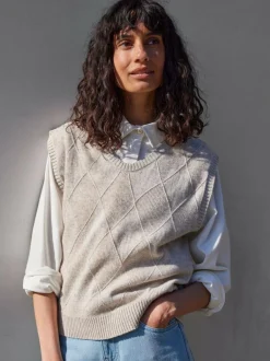 Grüne Erde Pullover^Pullunder aus Bio-Baumwolle und Wolle, 44 sand melange, S, GOTS