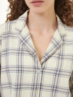 Grüne Erde Nachtwäsche^Pyjamahemd aus Bio-Baumwolle, 88 karo perlmutt/blau, S, GOTS