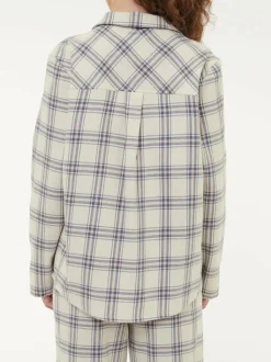 Grüne Erde Nachtwäsche^Pyjamahemd aus Bio-Baumwolle, 88 karo perlmutt/blau, S, GOTS